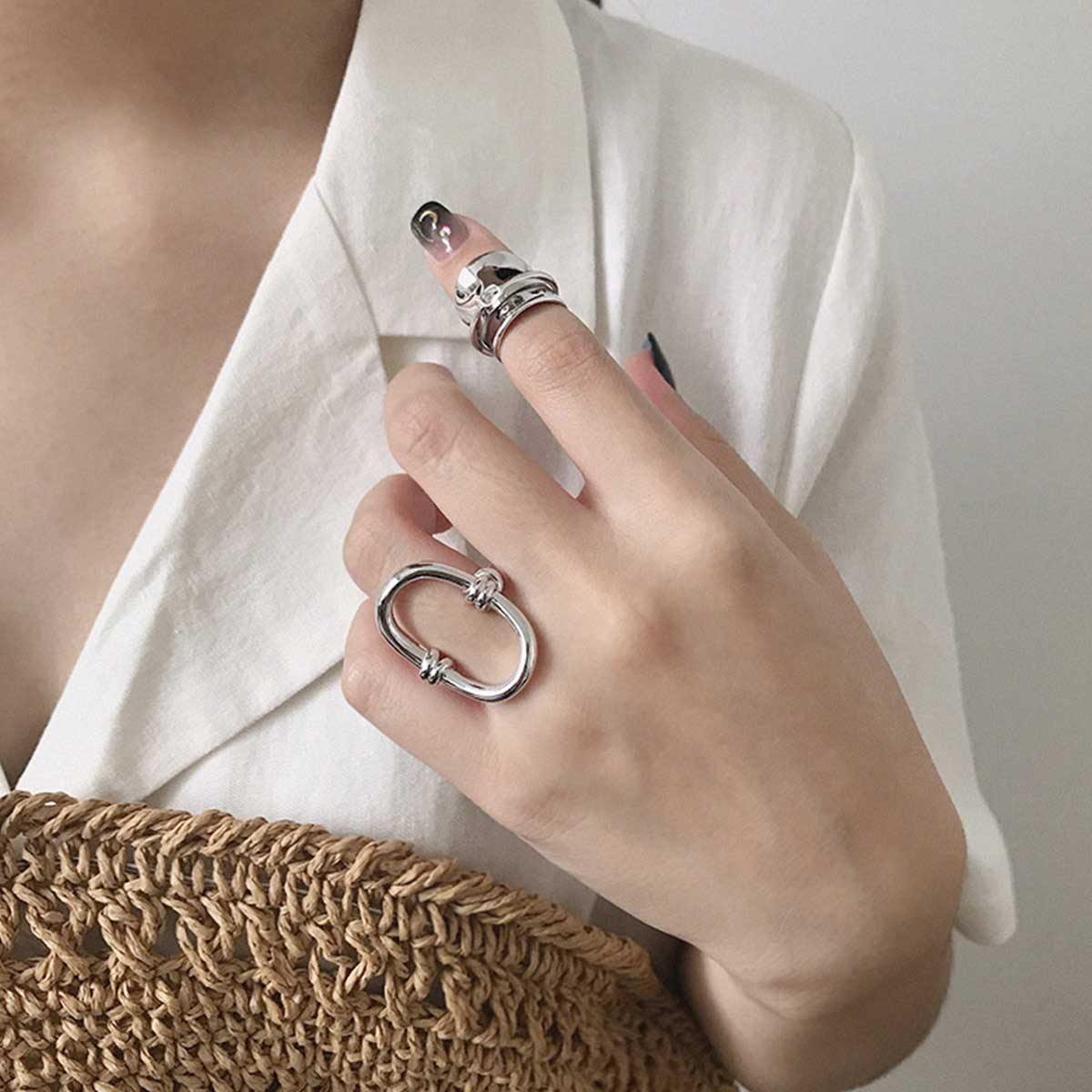 Open Oval Ring in Silver Plating - Tanzire