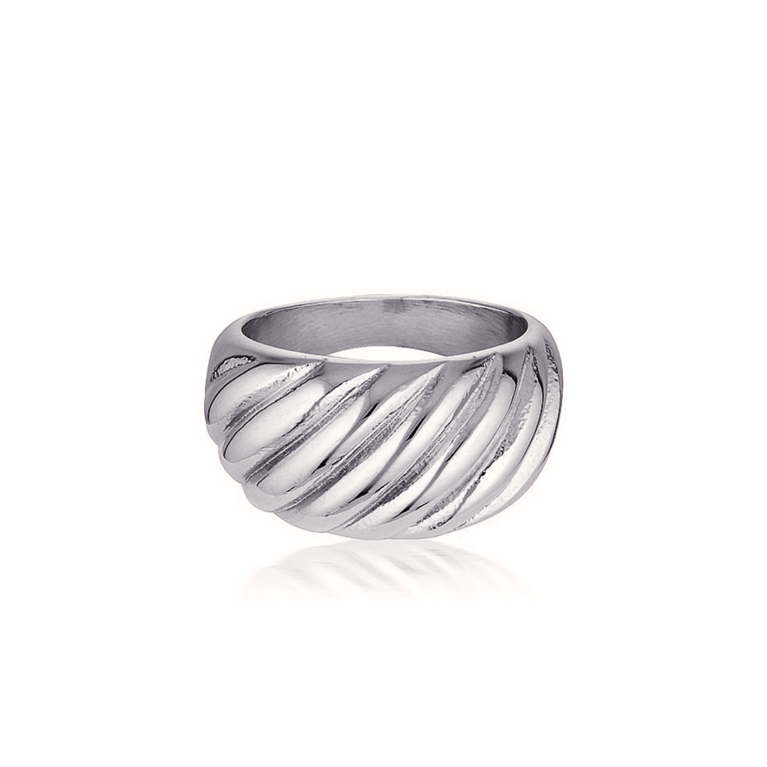 Statement Rhodium Silver Croissant Ring
