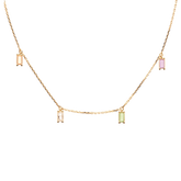 Delicate and Thin Gold Chain Necklace for Women with Studded Multi Color Stones for Everyday Wear