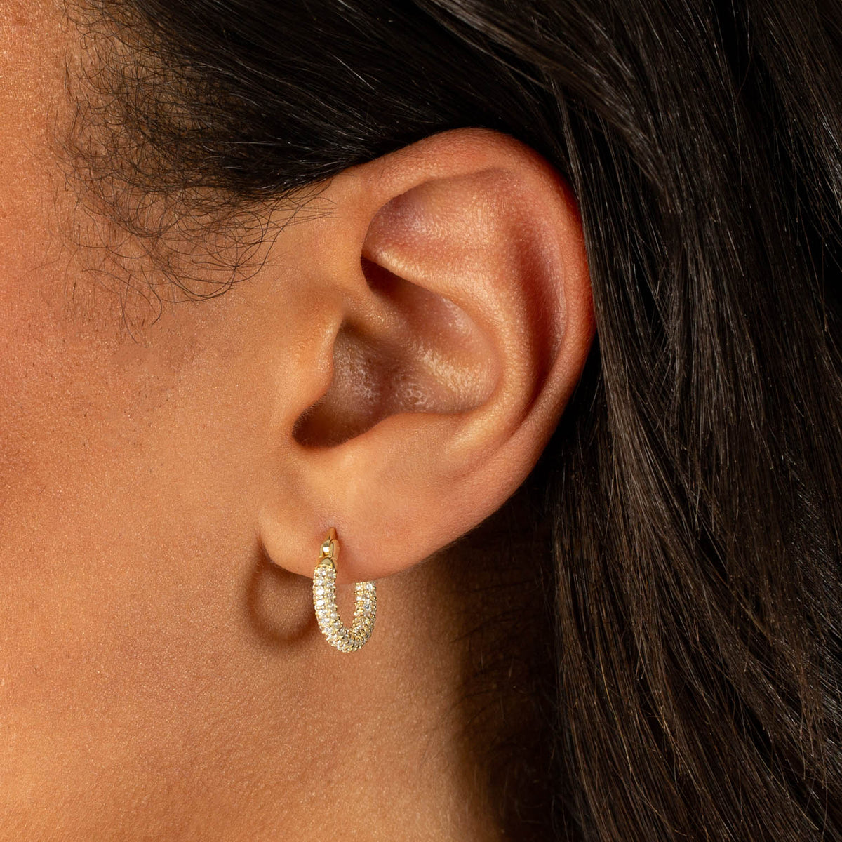Sterling Silver Pave Mini Hoop Earrings