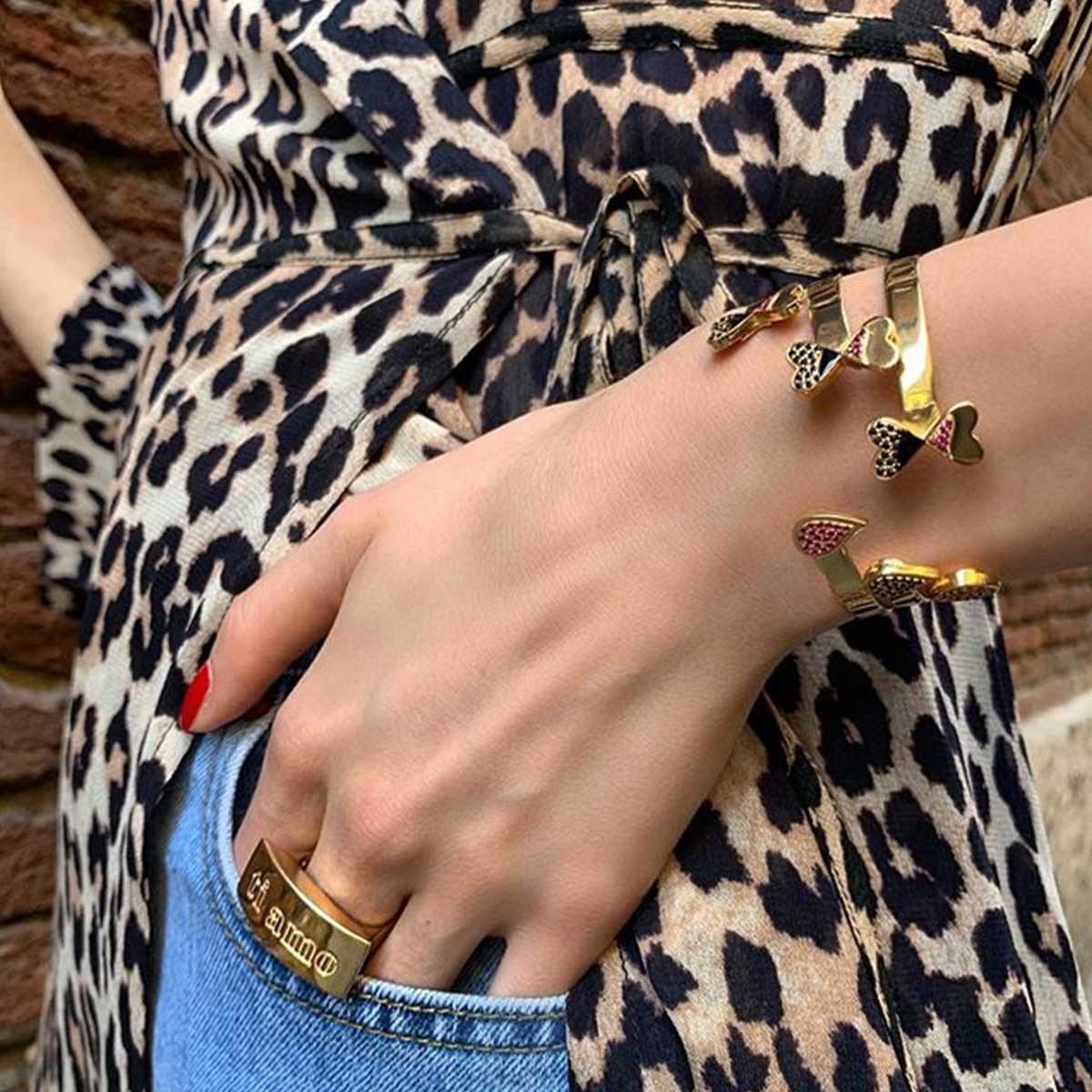 Black Zirconia Studded Cuff Bracelet - Tanzire