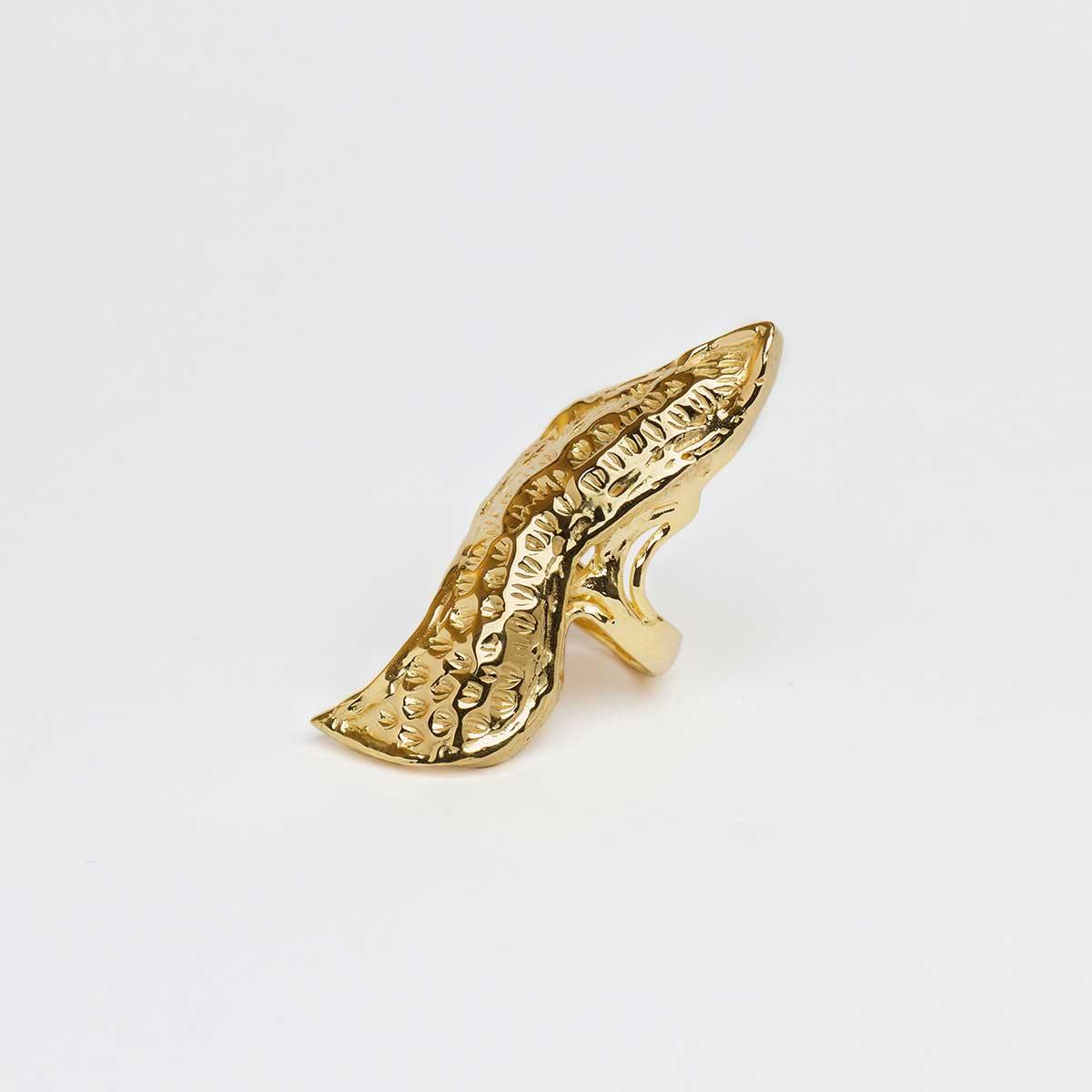 18k Gold Plated Textured Peanut Ring - Tanzire