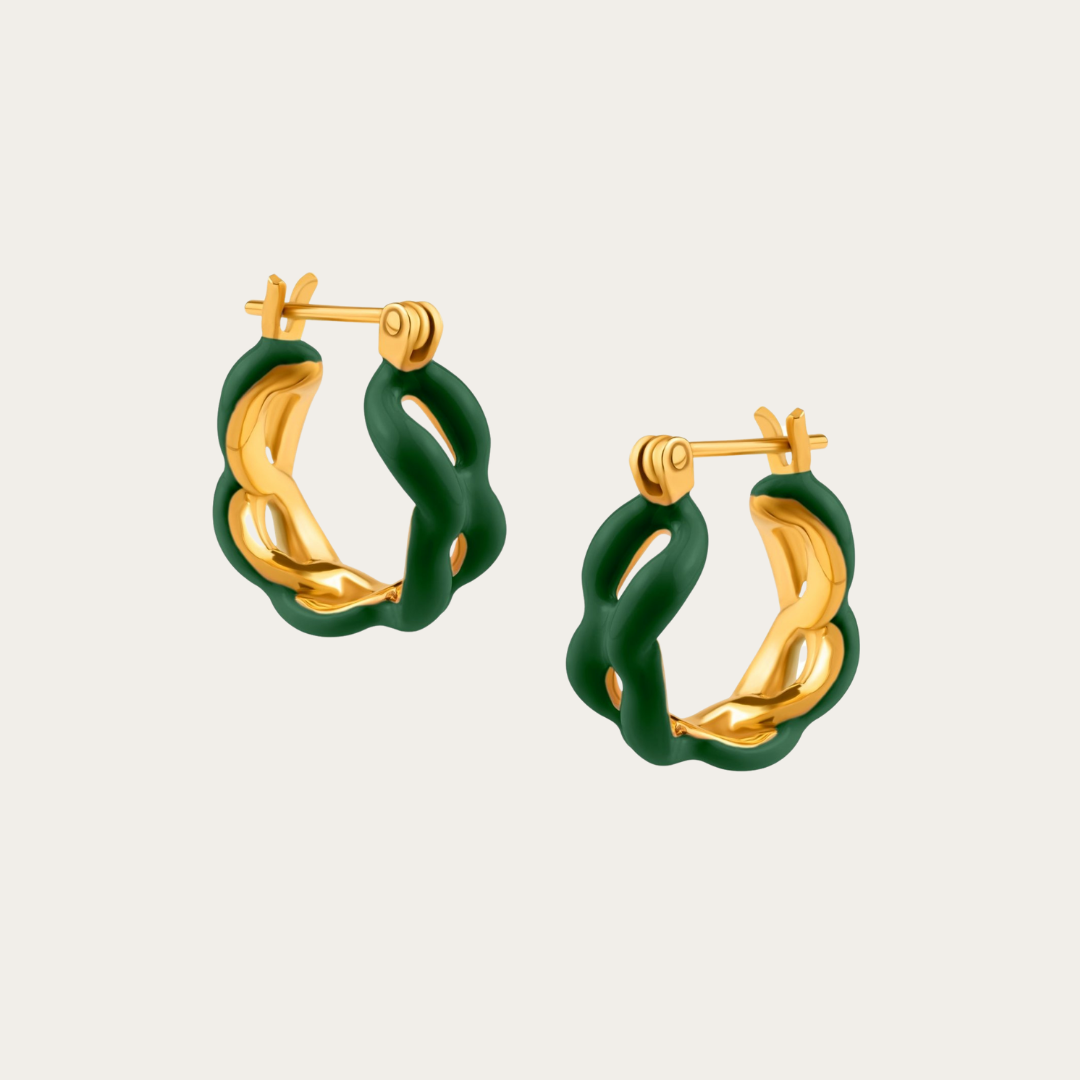 Enamel Gold Chain Link Hoop Earrings