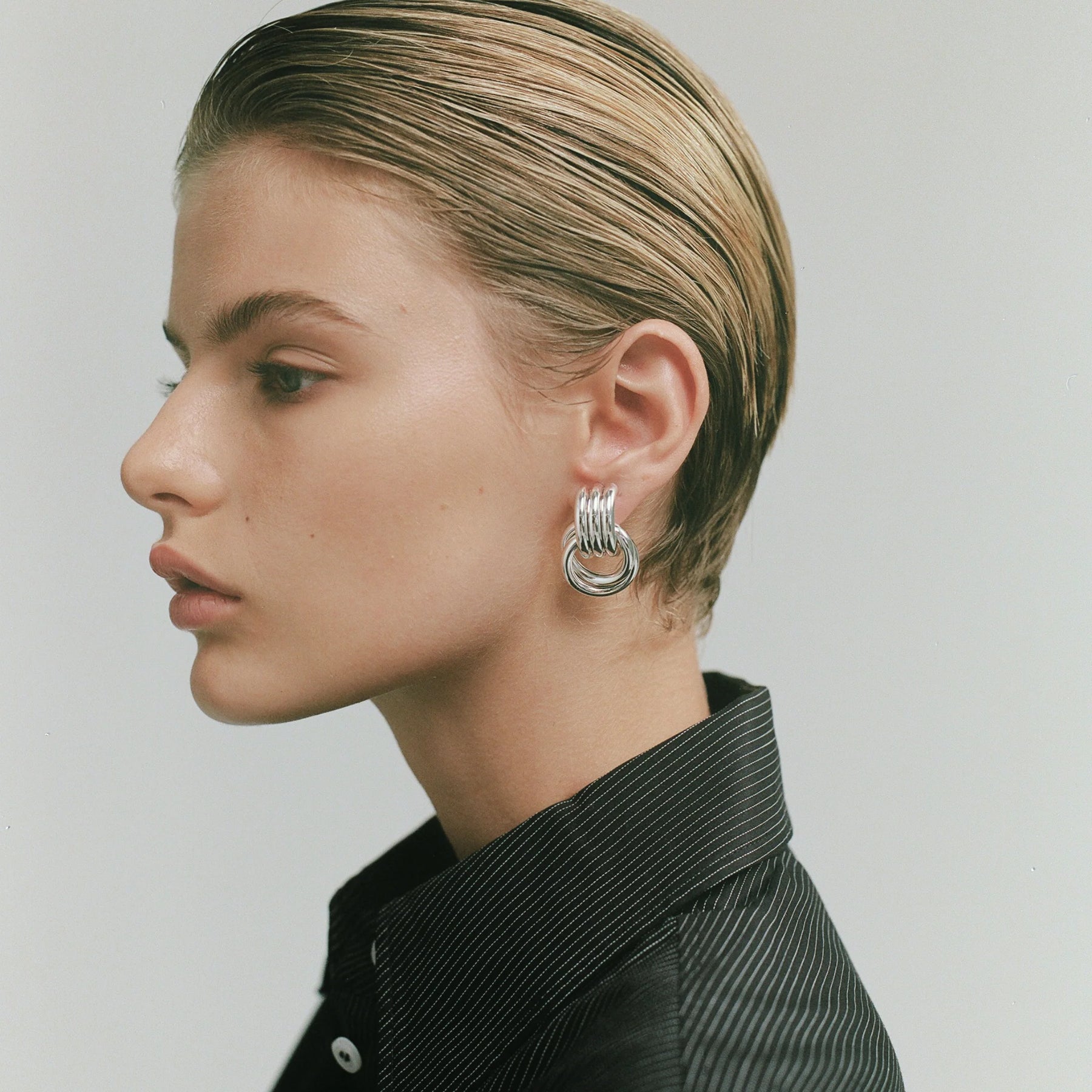 Rhodium Silver Mini Knot Hoop Earrings