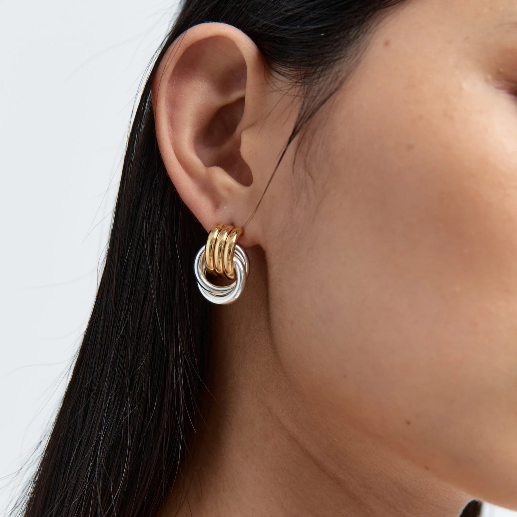 Two-Tone Baby Knot Hoop Earrings