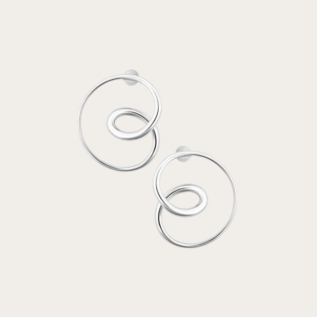 Rhodium Silver Swirly Mismatched Hoops