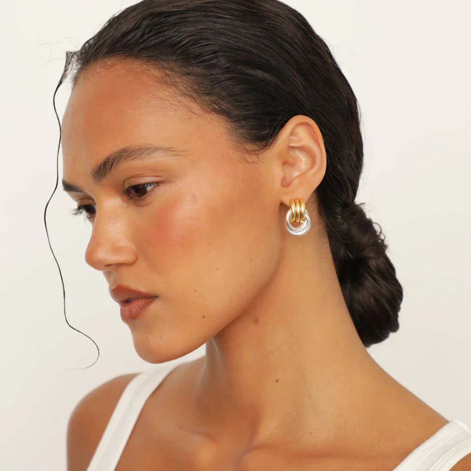 Two-Tone Baby Knot Hoop Earrings