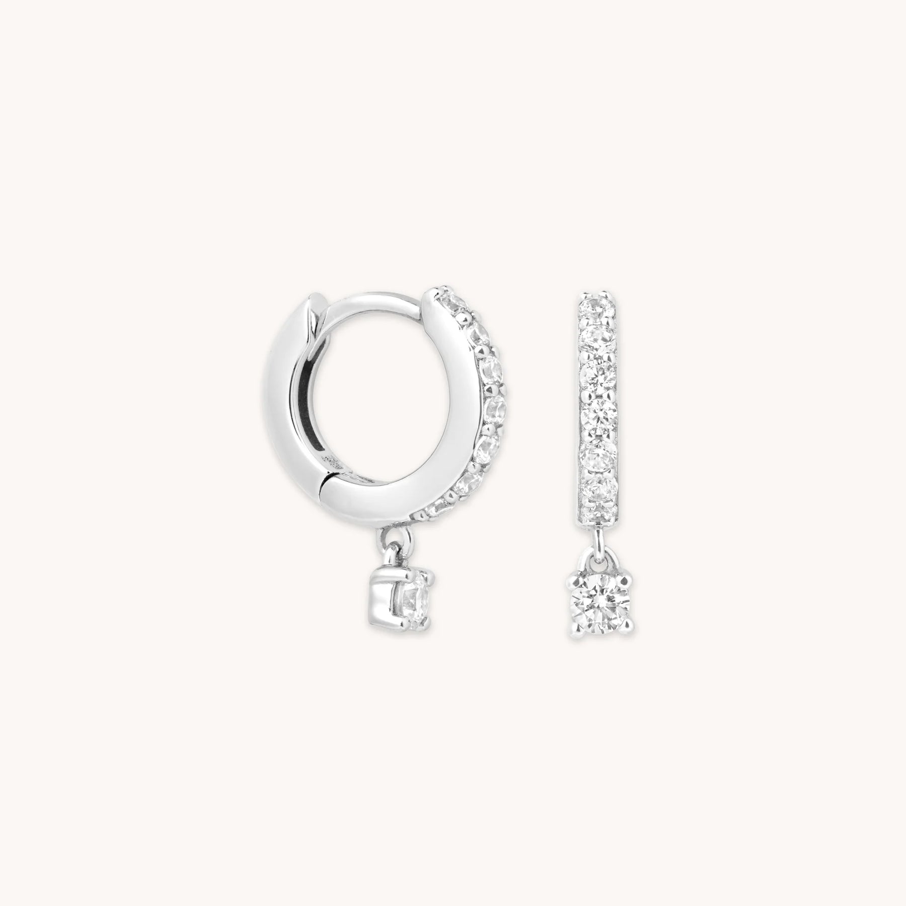 Rhodium Silver CZ Square Charm Huggies