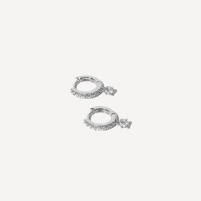 Rhodium Silver CZ Square Charm Huggies