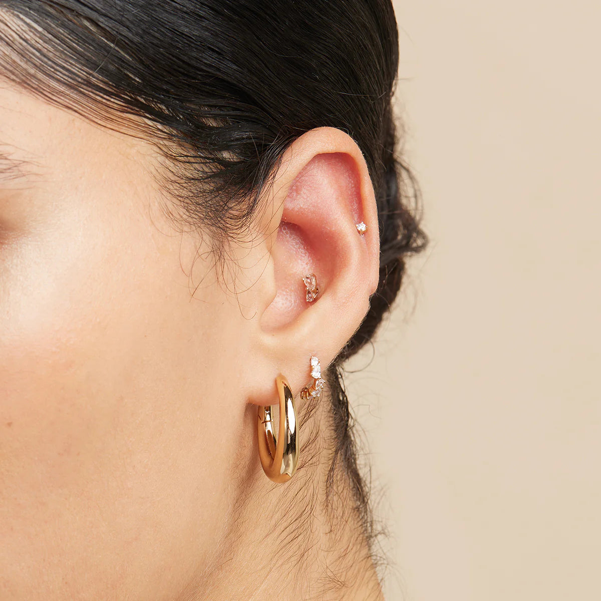 18K Gold Plated Crystal Pear Huggies