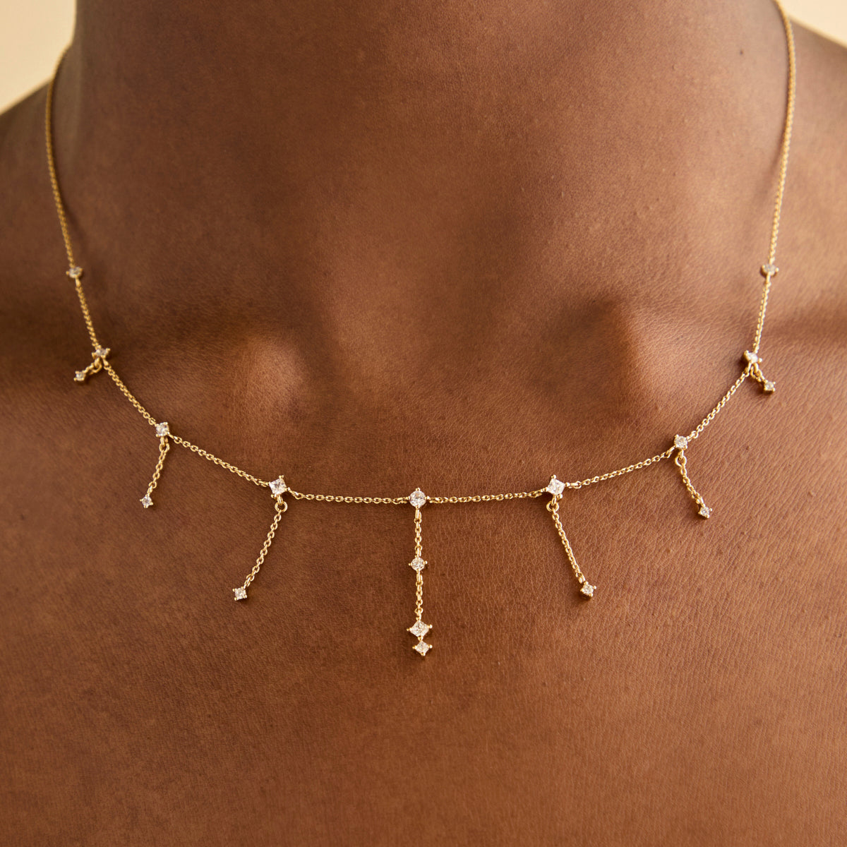 18K Gold Plated Zirconia Charm Drop Necklace
