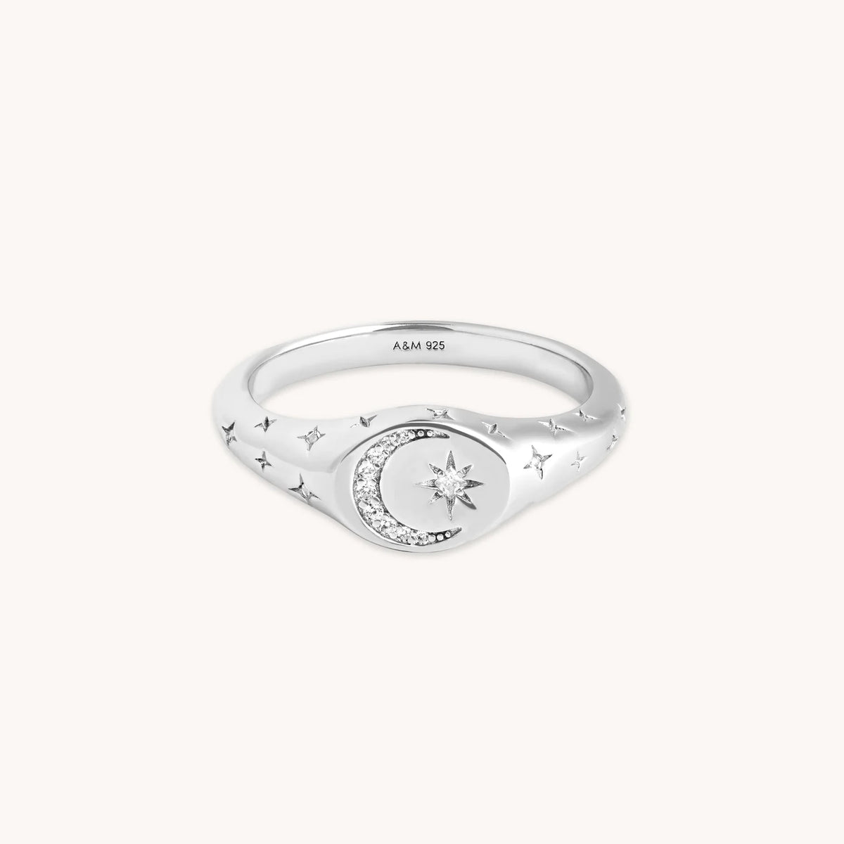 Rhodium Plated Cosmic Crystal Signet Ring