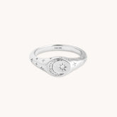 Rhodium Plated Cosmic Crystal Signet Ring
