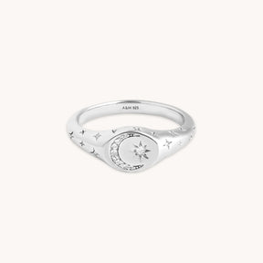 Rhodium Plated Cosmic Crystal Signet Ring