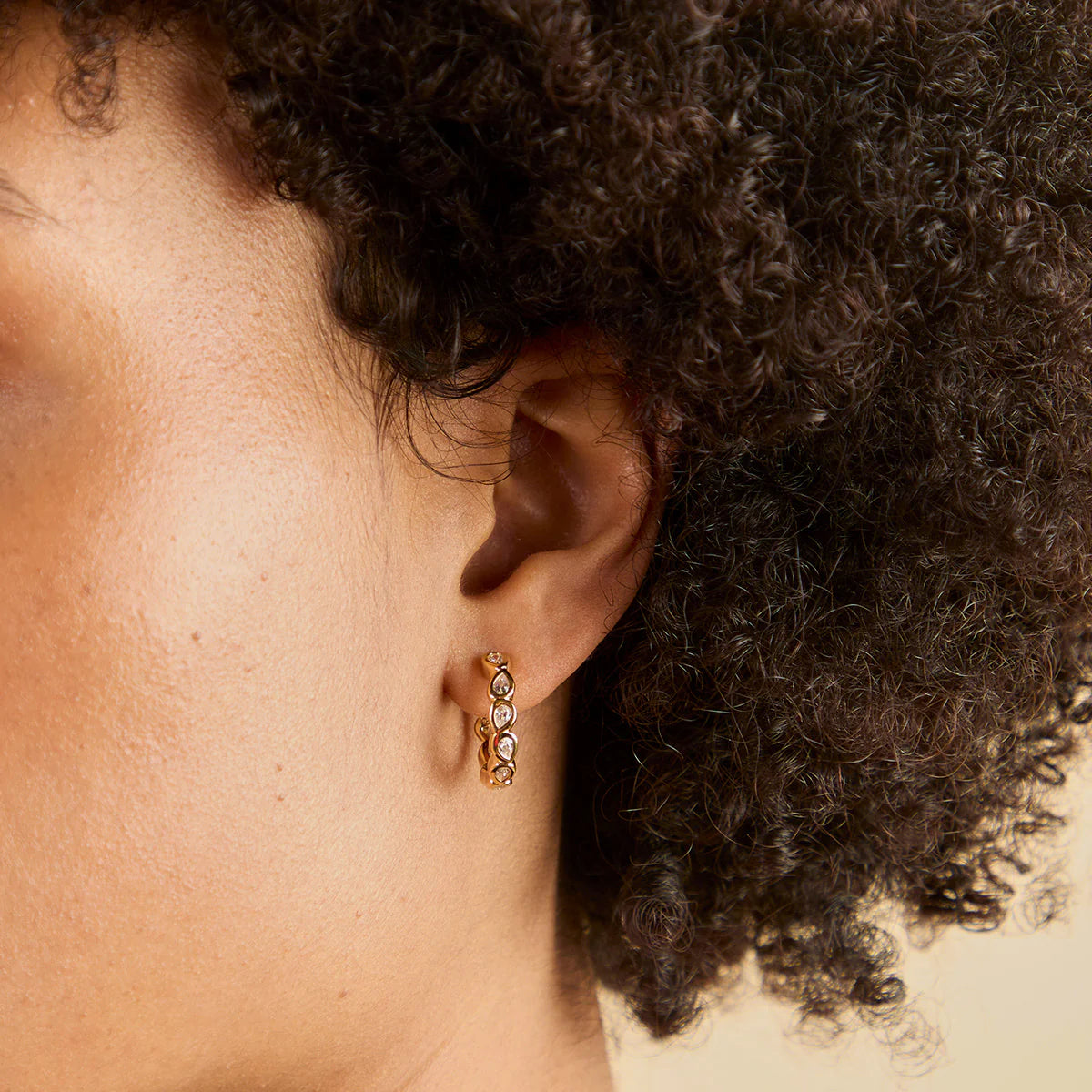 18K Gold Plated Pear Crystal Bezel Hoops