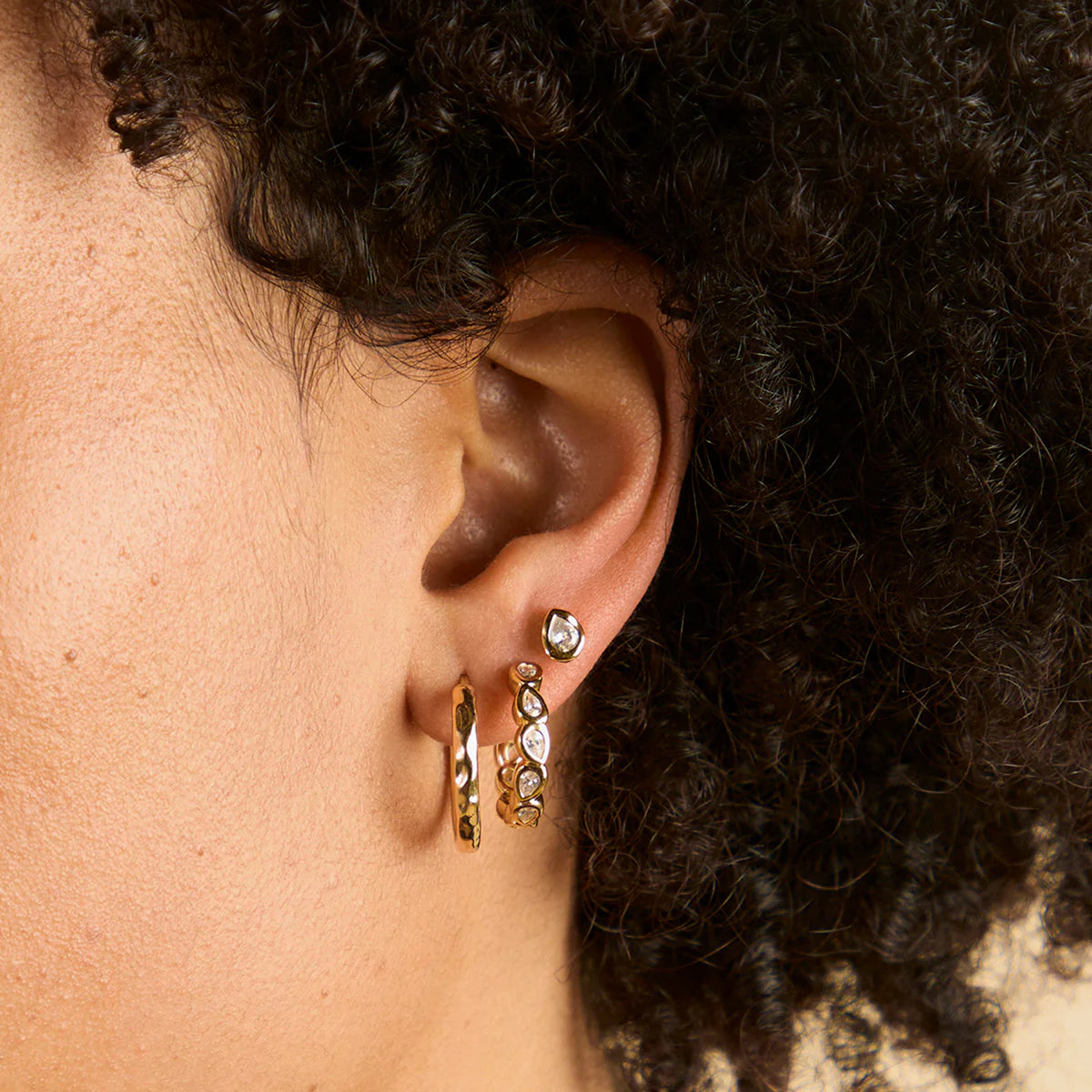 18K Gold Plated Pear Crystal Bezel Hoops