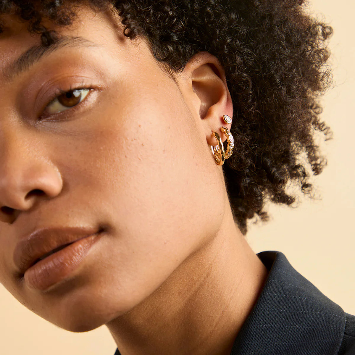 18K Gold Plated Pear Crystal Bezel Hoops