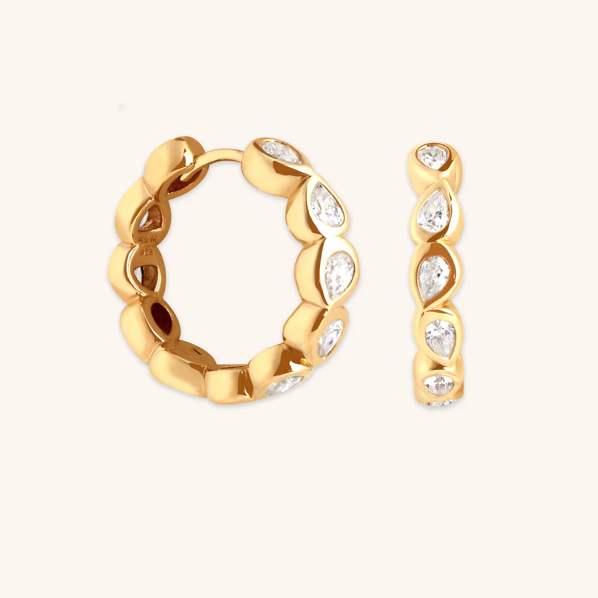 18K Gold Plated Pear Crystal Bezel Hoops