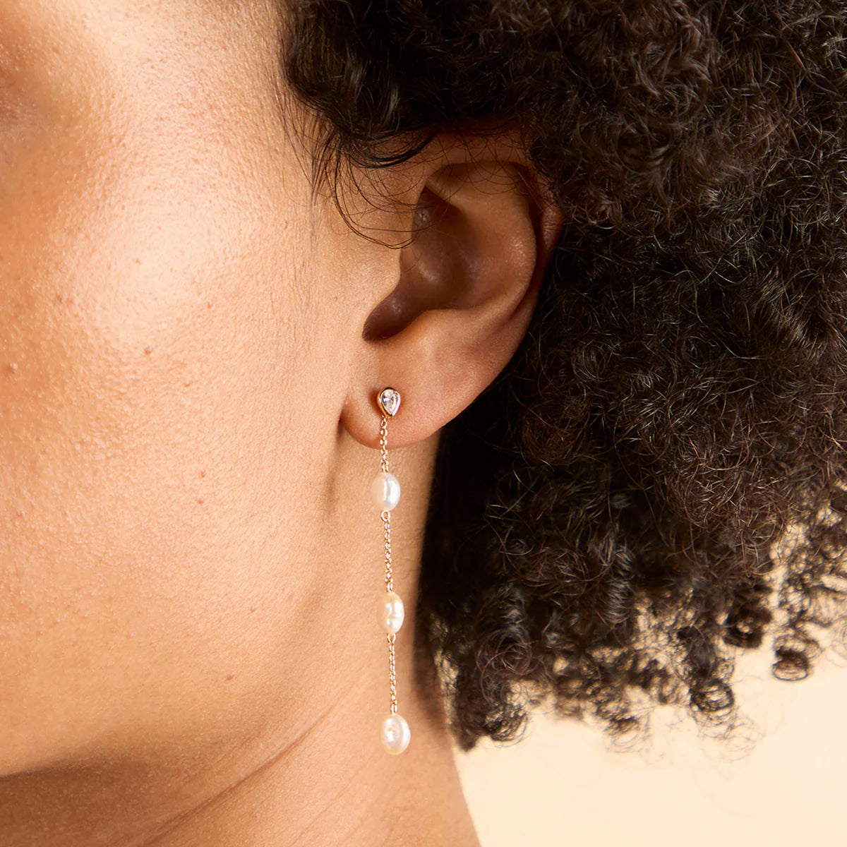 18K Gold Plated Pearl Chain Drop Studs