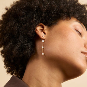 18K Gold Plated Pearl Chain Drop Studs