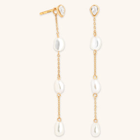 18K Gold Plated Pearl Chain Drop Studs