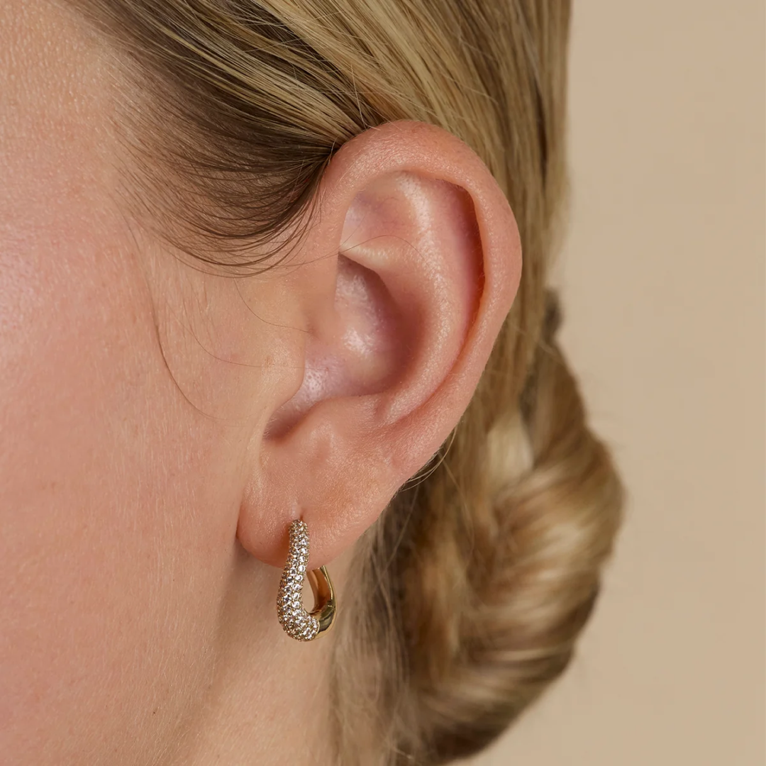 14K Gold Plated Wave Pavé Crystal Hoops