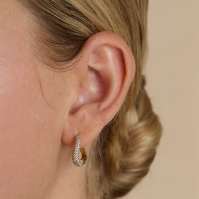 14K Gold Plated Wave Pavé Crystal Hoops