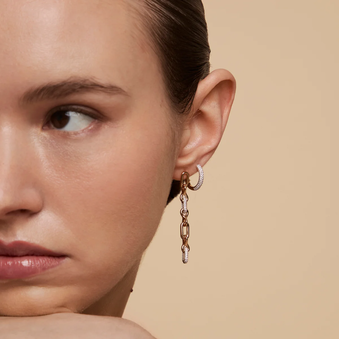 Pavé Chain Link Drop Studs in Gold