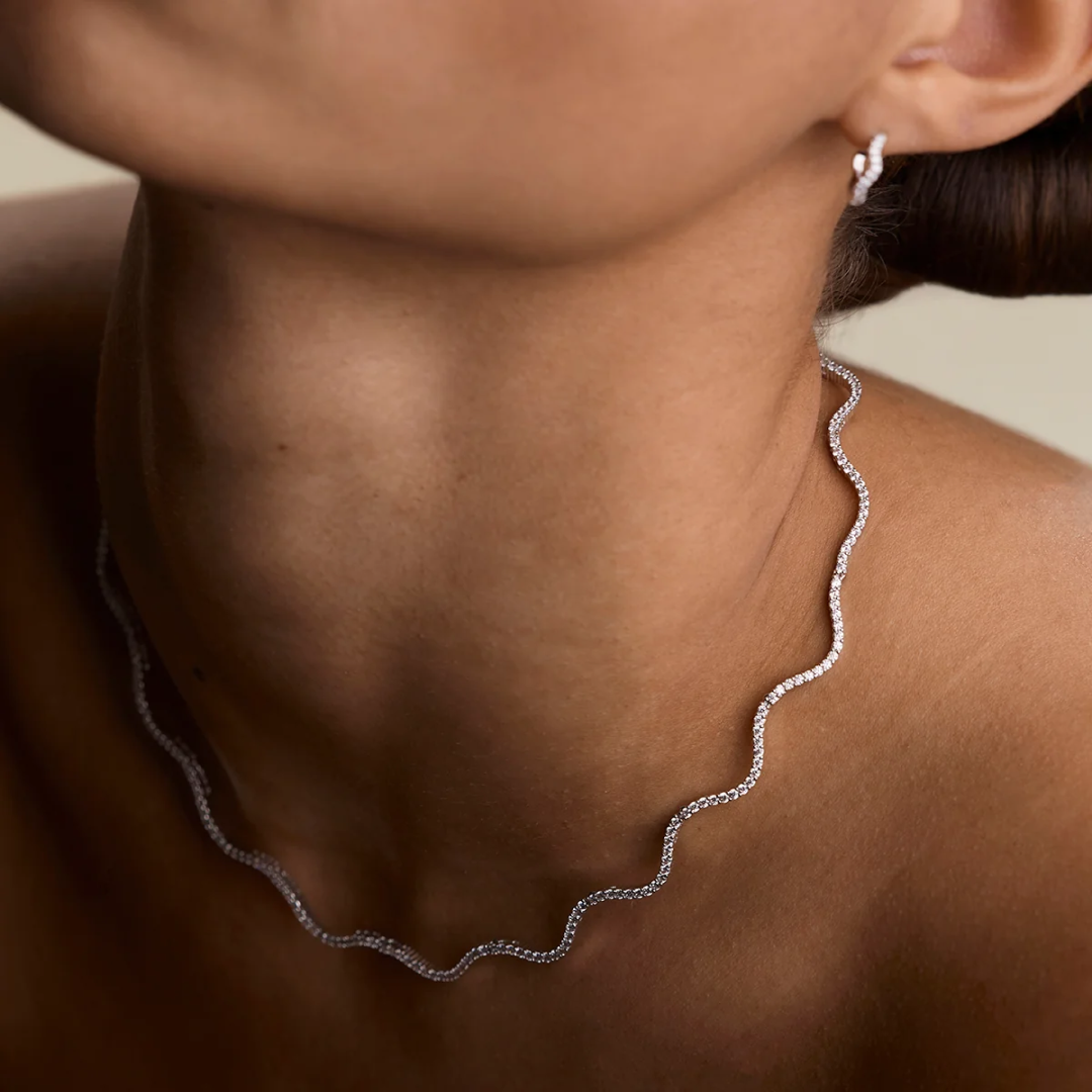 14K Gold Plated Scalloped Tennis Chain Necklace