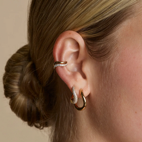 14K Gold Plated Wave Pavé Crystal Hoops