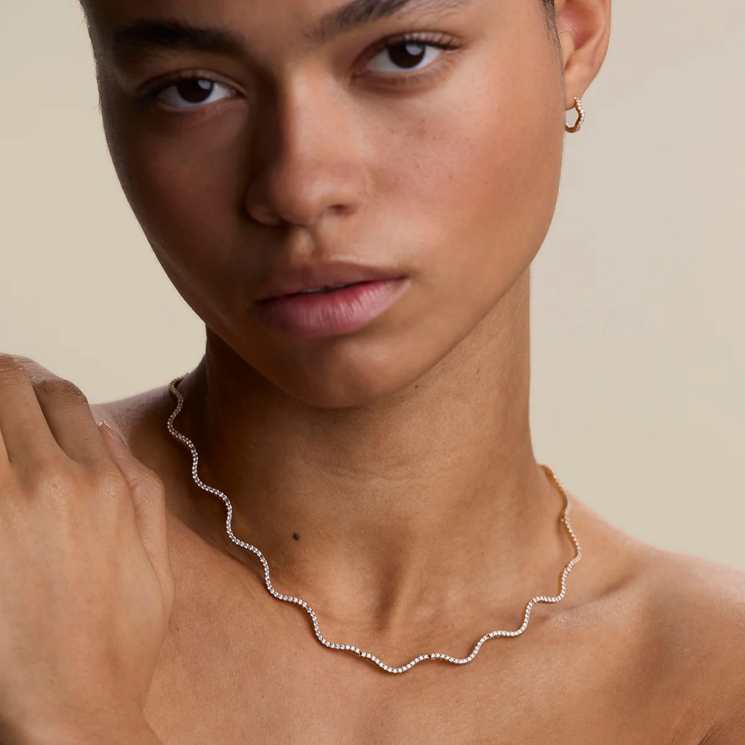 14K Gold Plated Scalloped Tennis Chain Necklace