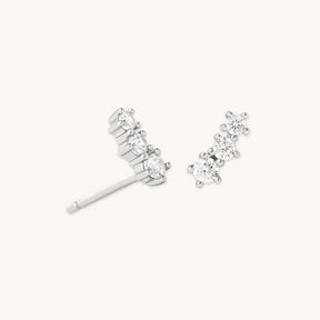 Rhodium Silver Dainty CZ Climber Stud Earrings