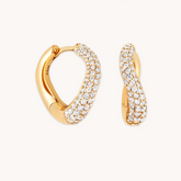 14K Gold Plated Wave Pavé Crystal Hoops
