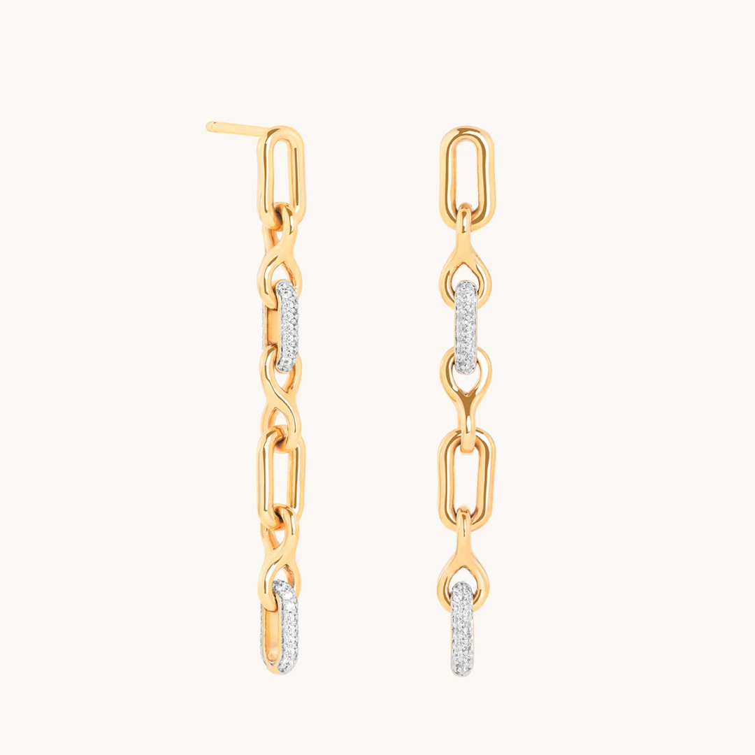 Pavé Chain Link Drop Studs in Gold