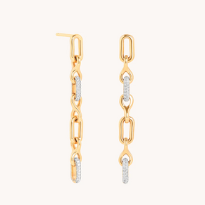 Pavé Chain Link Drop Studs in Gold