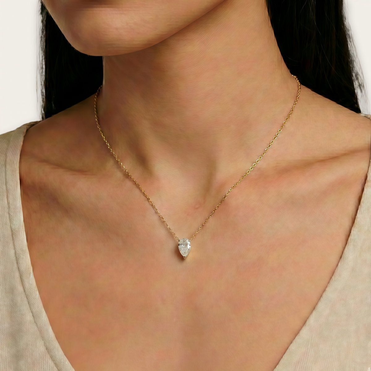 Lab-Grown Diamond Pear Pendant Necklace