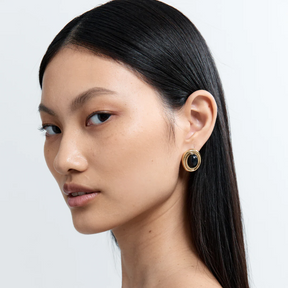 Black Enamel Prize Stud Earrings