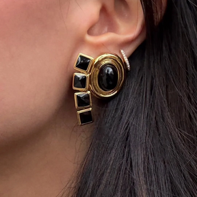 Black Enamel Prize Stud Earrings