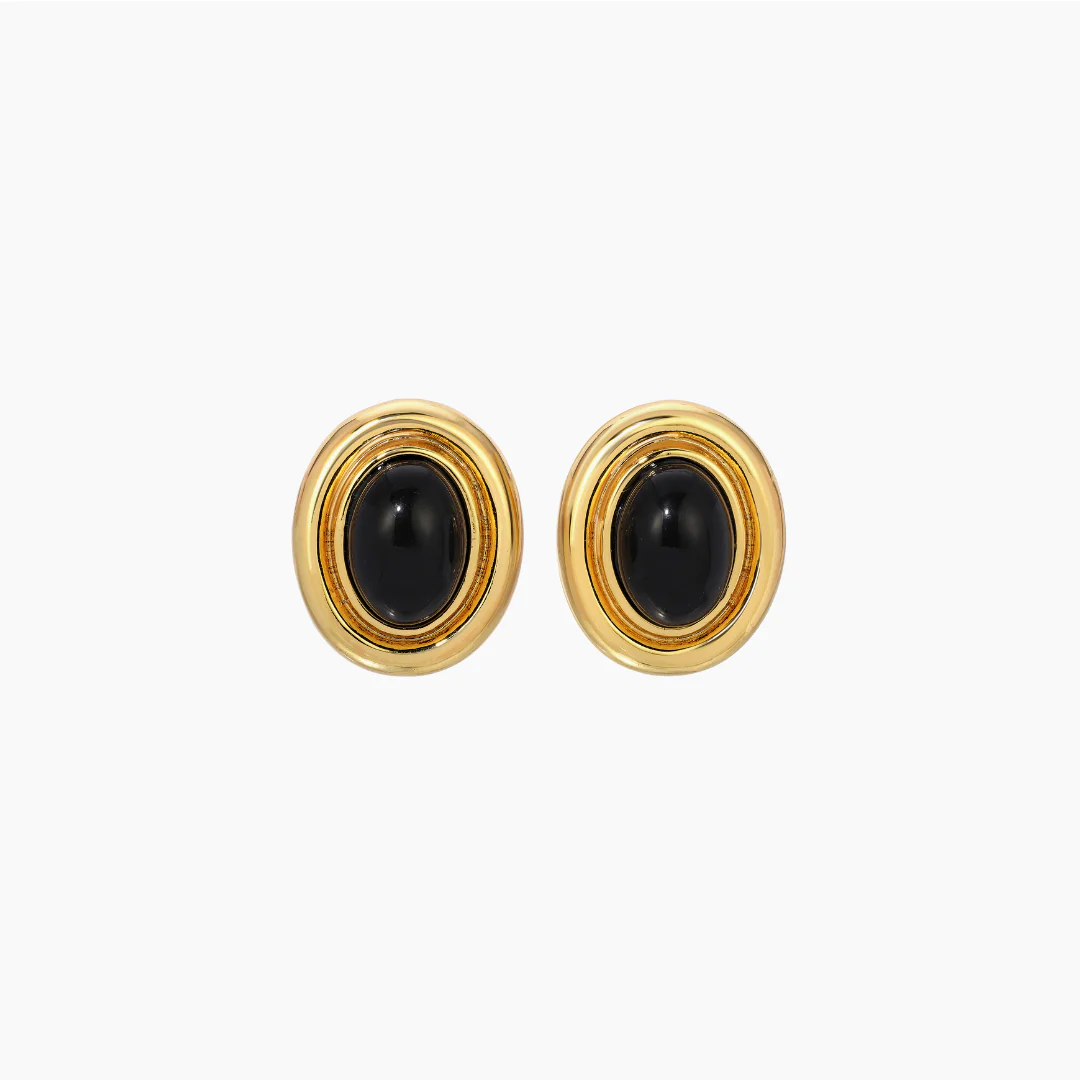 Black Enamel Prize Stud Earrings