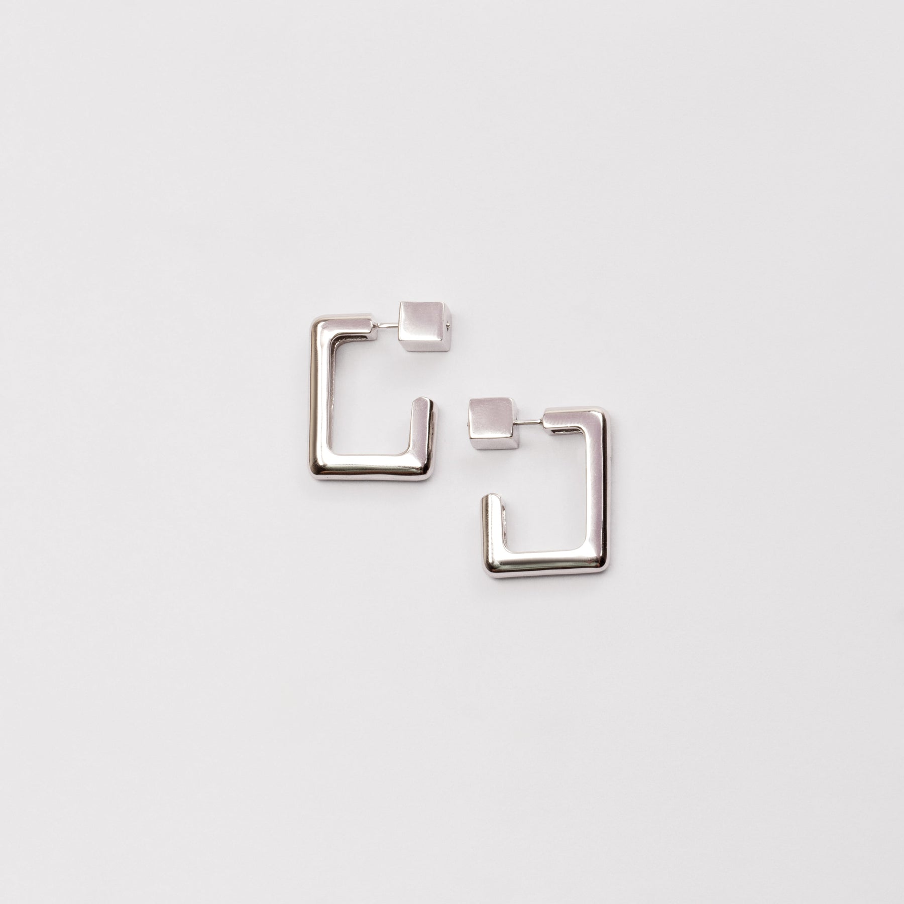 Rhodium Silver Square Hoop Earrings