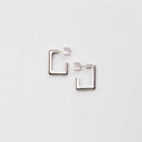 Rhodium Silver Square Hoop Earrings