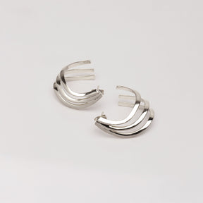 Rhodium Silver Sculpted Tri-Hoop Earrings