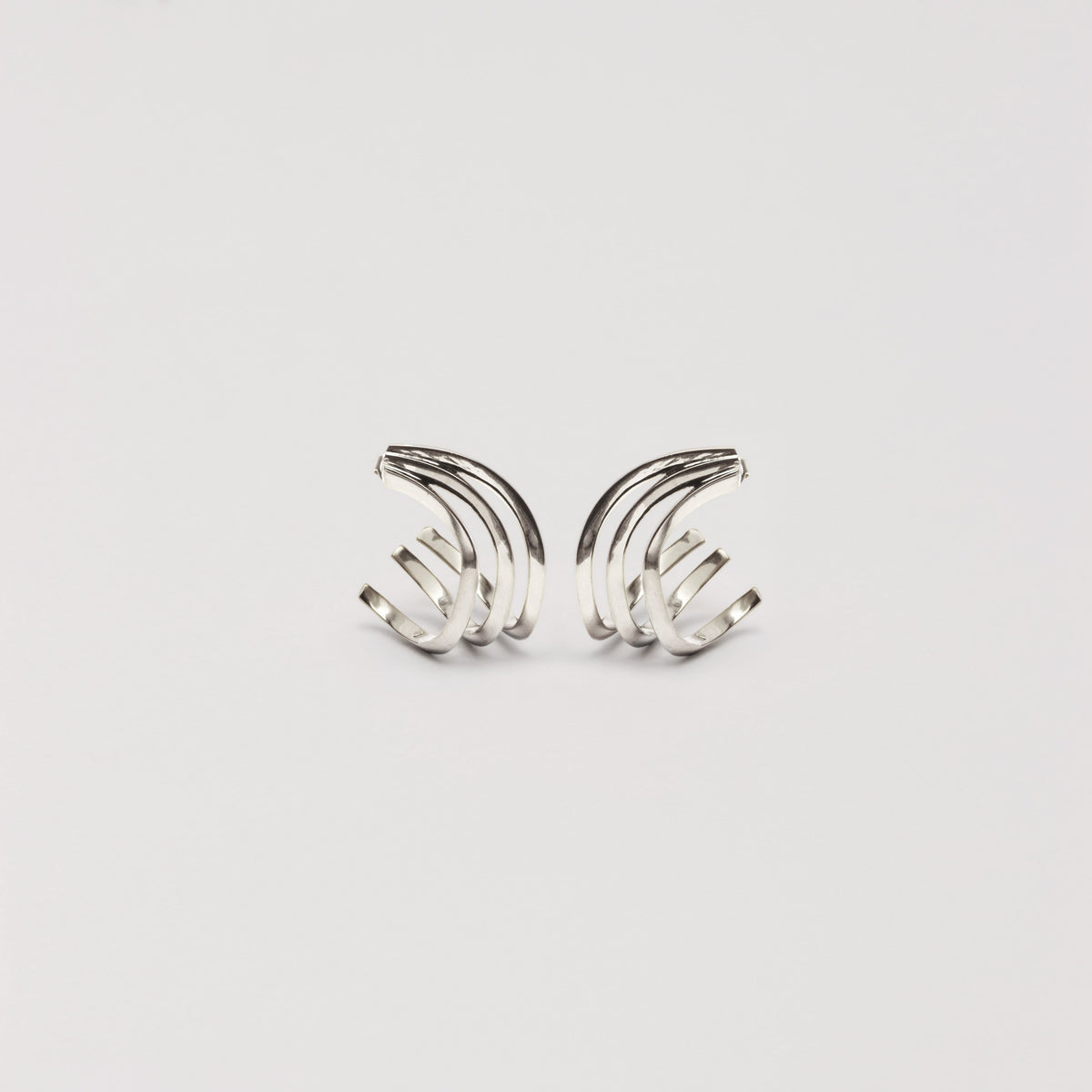 Rhodium Silver Sculpted Tri-Hoop Earrings