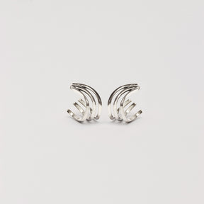 Rhodium Silver Sculpted Tri-Hoop Earrings