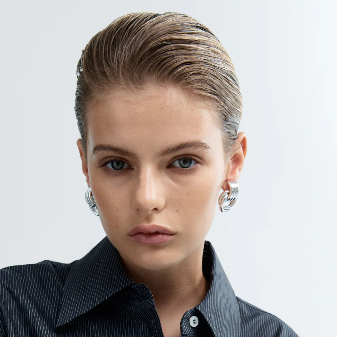 Rhodium Silver Mini Knot Hoop Earrings