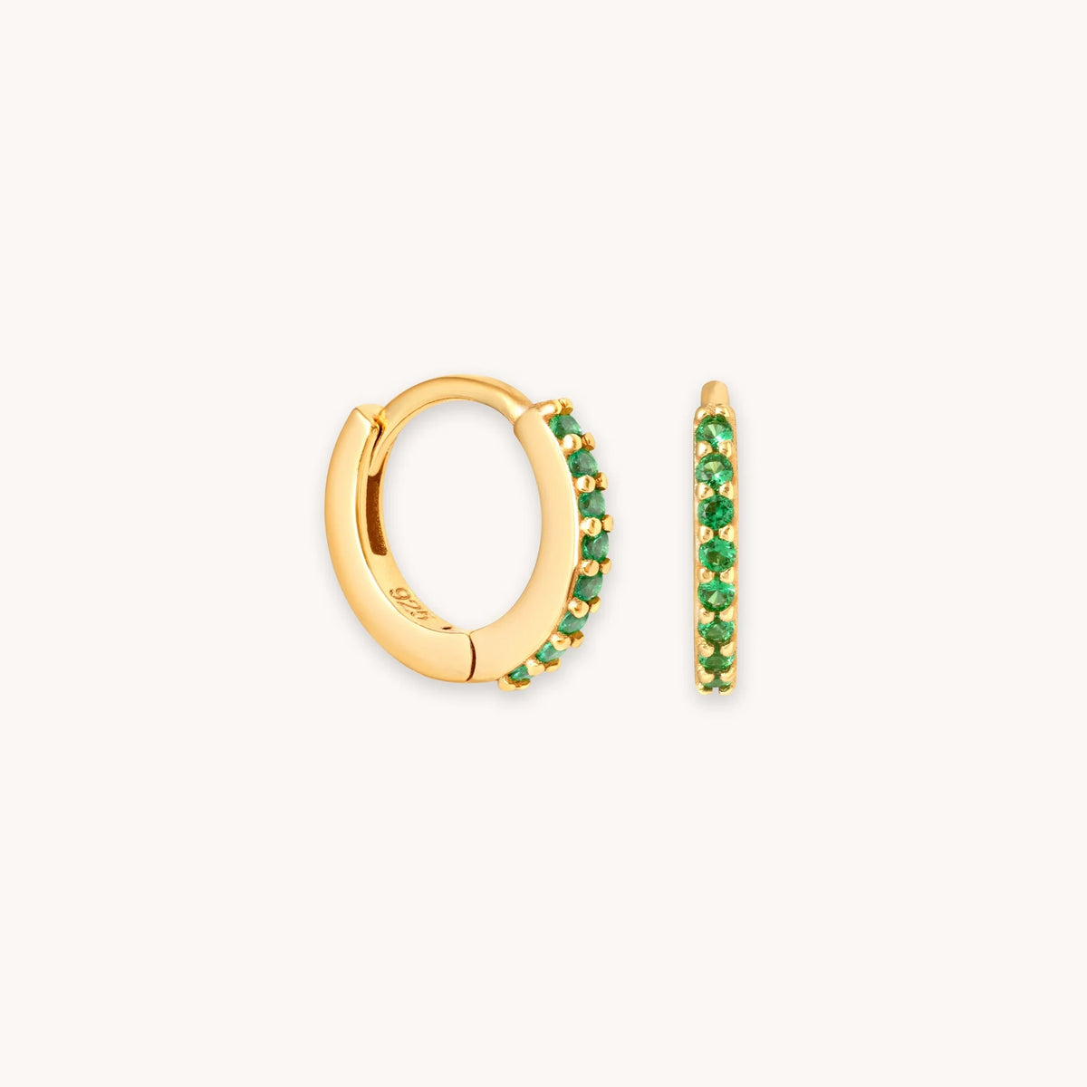 18K Gold Plated Emerald CZ Huggies