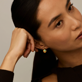Molten Gemstone Emerald Dome Hoop Earrings