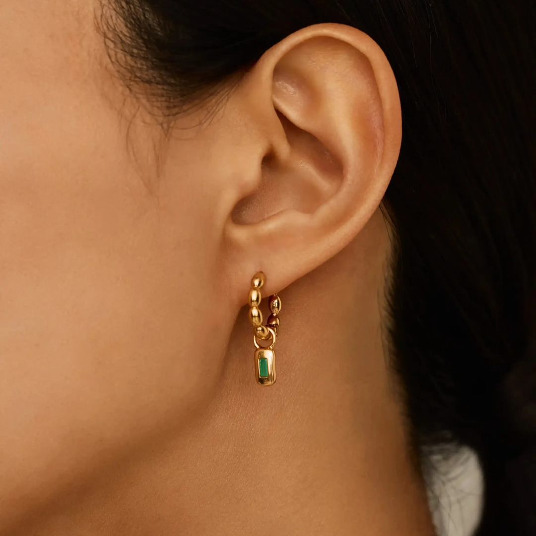 Molten Green Charm Hoop Earrings