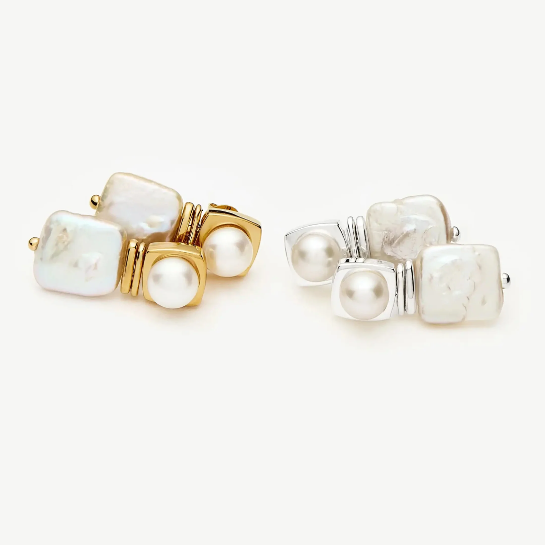 Square Pearl Small Stud Earrings
