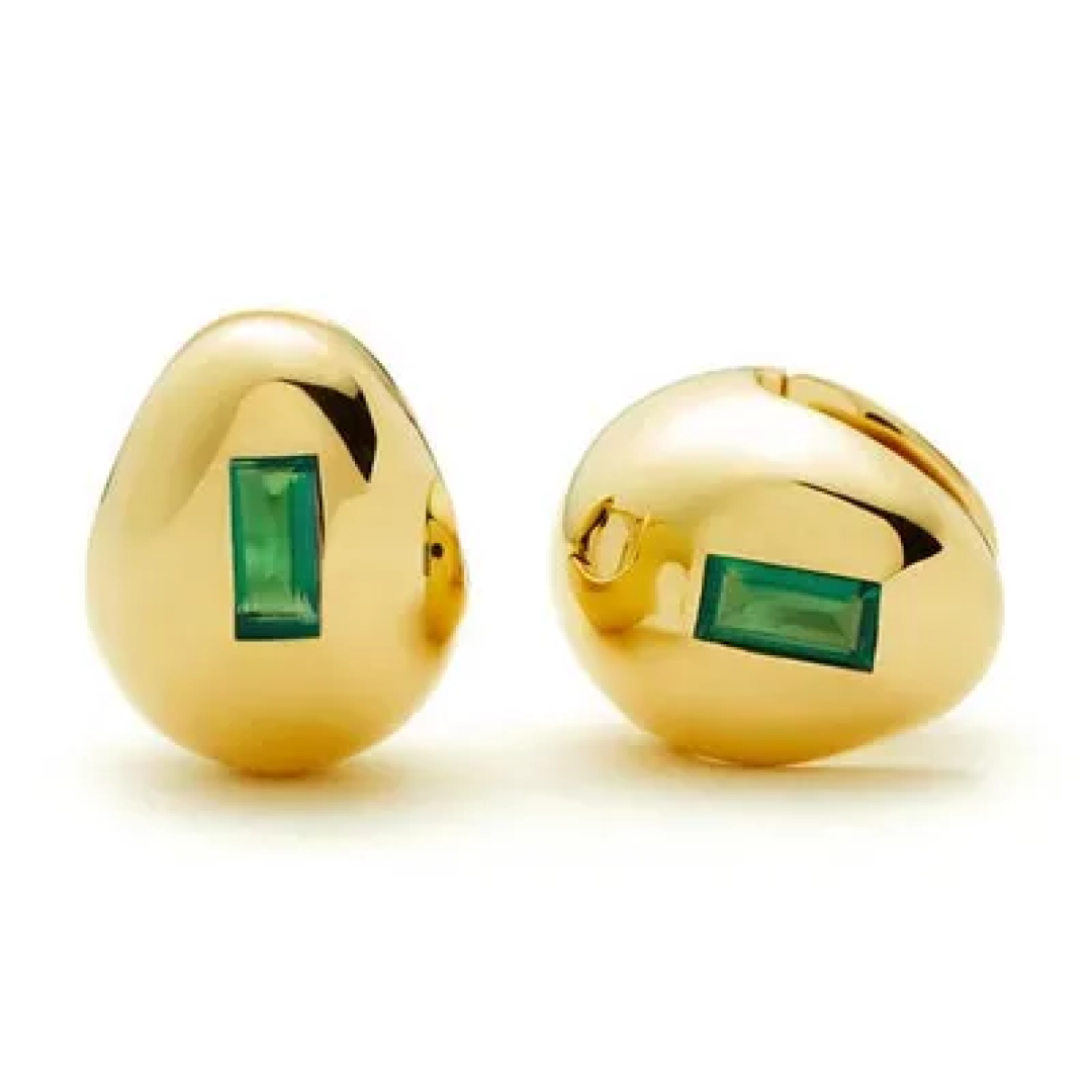 Molten Gemstone Emerald Dome Hoop Earrings
